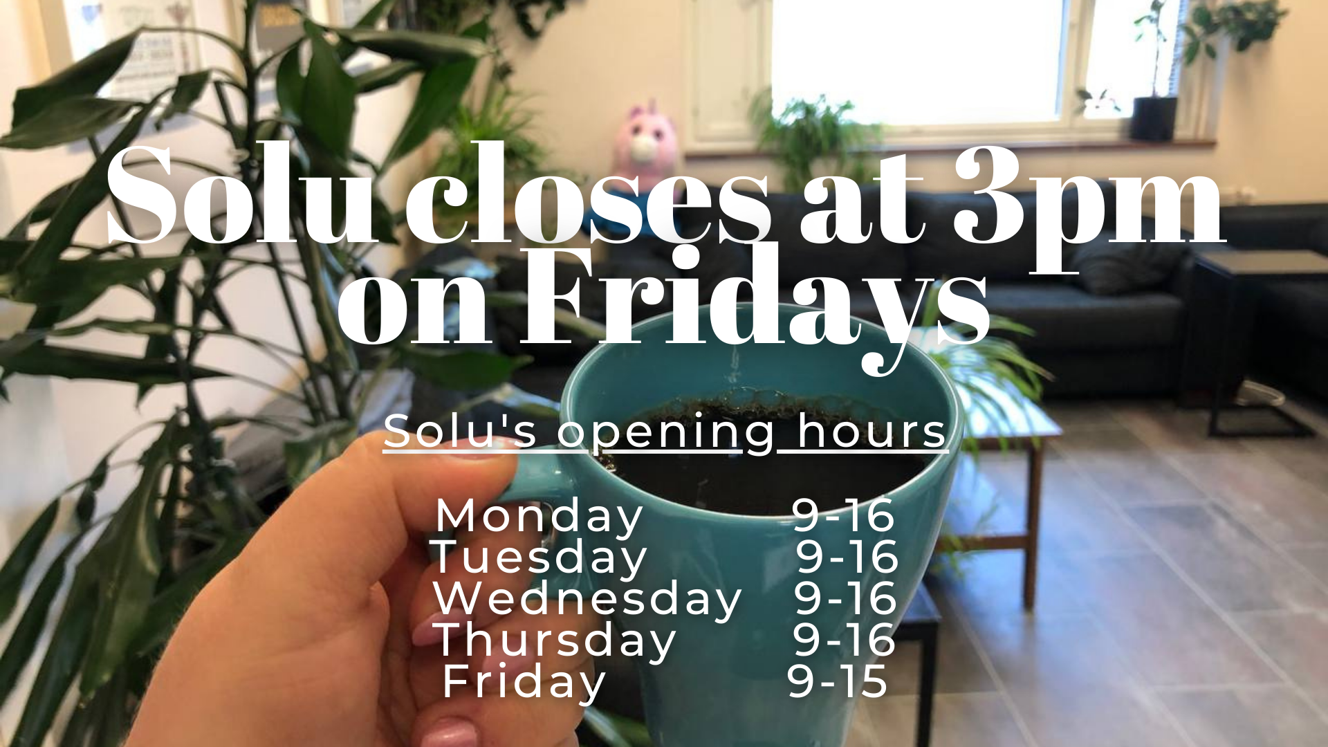 Solu closes at 3pm on Fridays