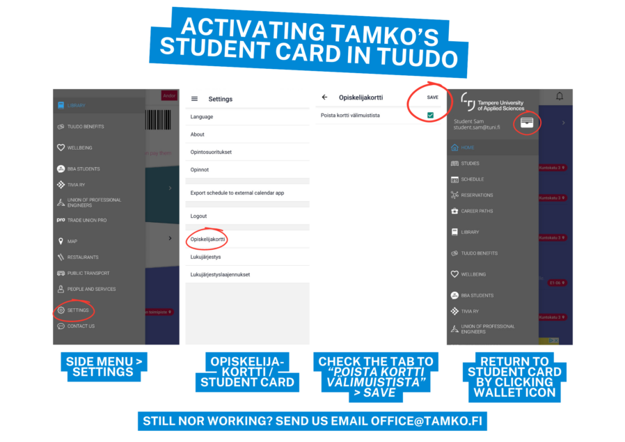 Updating Tamko’s mobile student card in Tuudo Opiskelijakunta Tamko