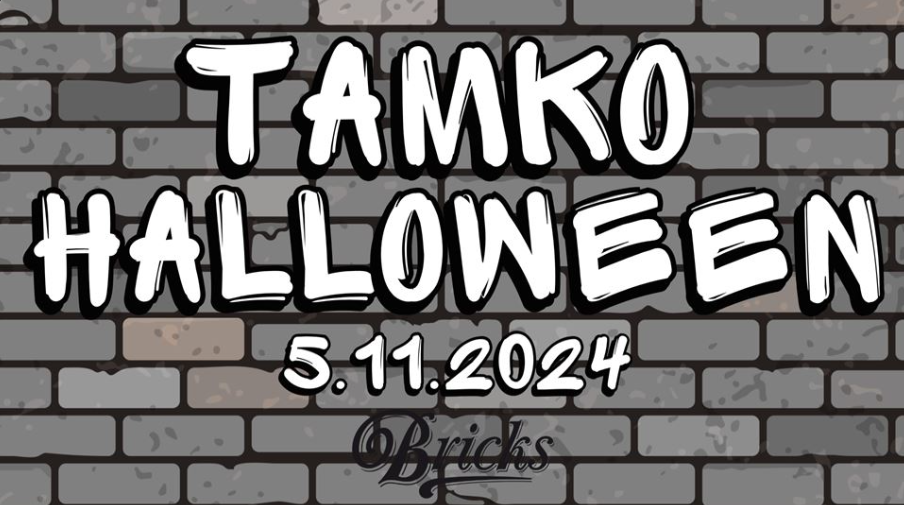 Tamko Halloween 5.11.2024 taustalla mustavalkoista/harmaata tiiliseinää piirrettynä